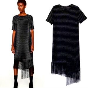 Zara striped midi fringe dress. Brand new!